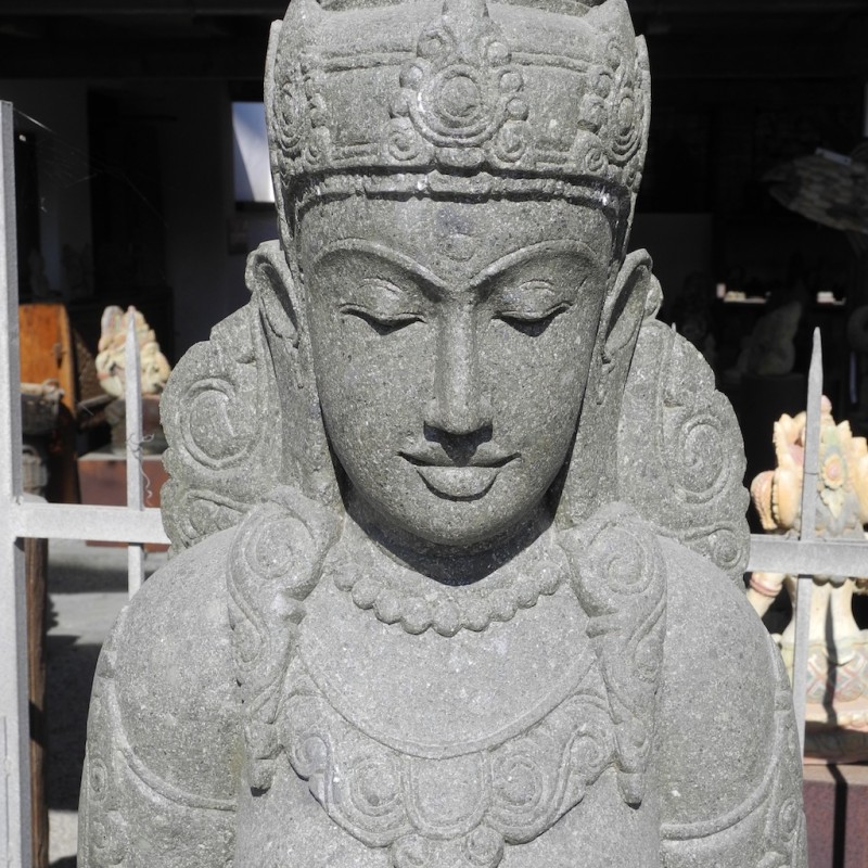 Elegante Dewi Statue mit Grussgeste grüner Lava Stein 185 cm