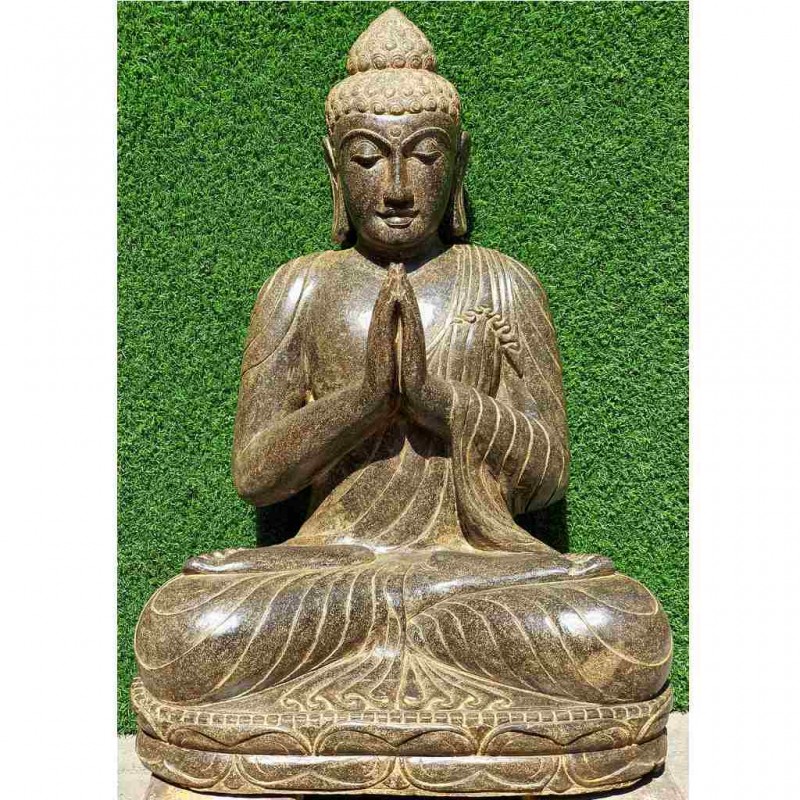 Edle Buddha Statue mit Willkommensgeste Fluss Stein 83 cm