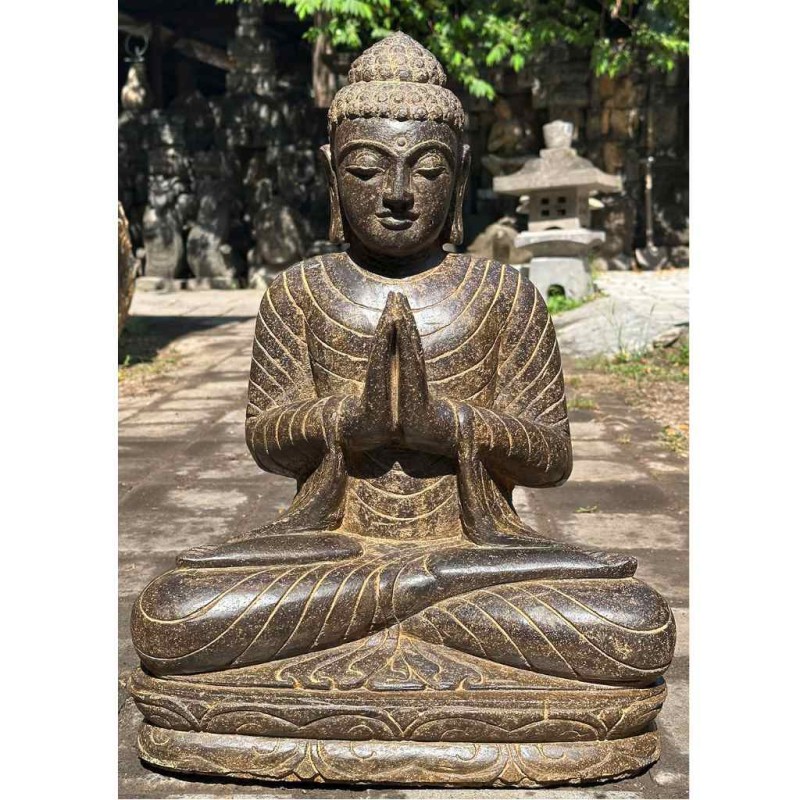 Eleganter Buddha Grussgeste Fluss Stein 60 cm
