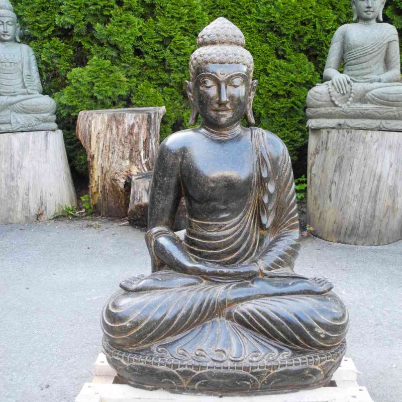 Sitzende Buddha Figur in Meditation Fluss Stein 90 cm