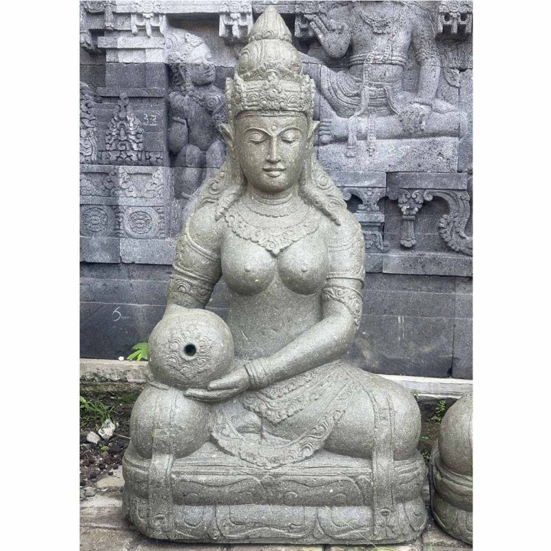 Grosse Dewi mit Wasserkrug grüner Lava Stein 120 cm