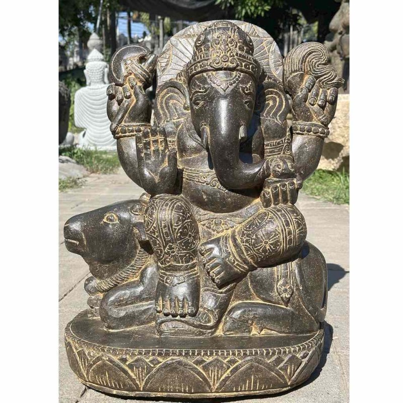 Edle Ganesha Statue auf Nandi Fluss Stein 62 cm