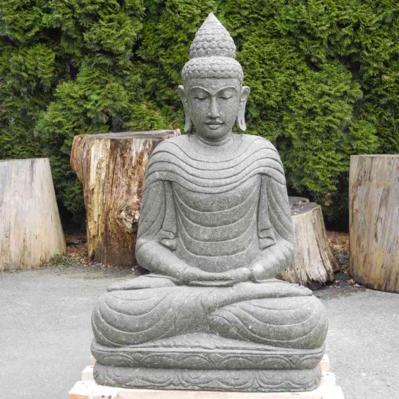 Buddha Statue mit Faltenwurf grüner Lava Stein 102 cm