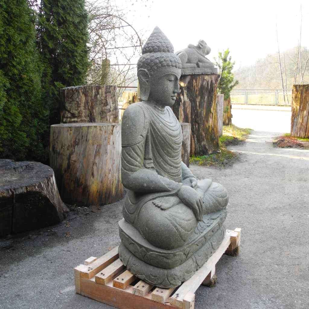 Grosse Buddha Figur Erdberührung grüner Lava Stein 110 cm - terra et ...
