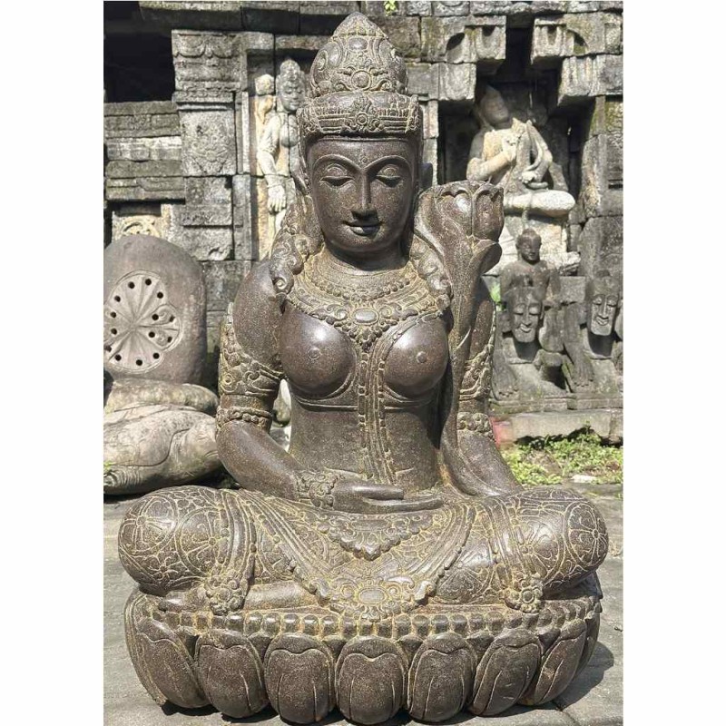 Exklusive sitzende Dewi Tara Statue Fluss Stein 90 cm